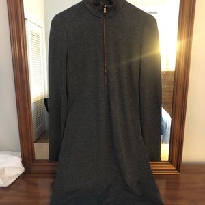 Lauren Ralph Lauren Dark Grey Turtle Neck Dress w Gold Zippers at Neck & Sleeve